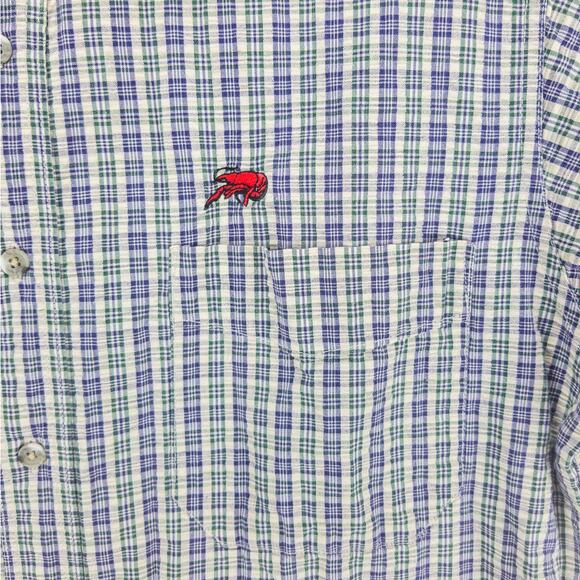 Perlis Seersucker Shirt Men's Medium Short Sleeve Button Down Blue Green Stripes - Picture 6 of 13